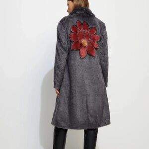 Unreal fur soft gray floral print trench moon flower night blossom coat medium